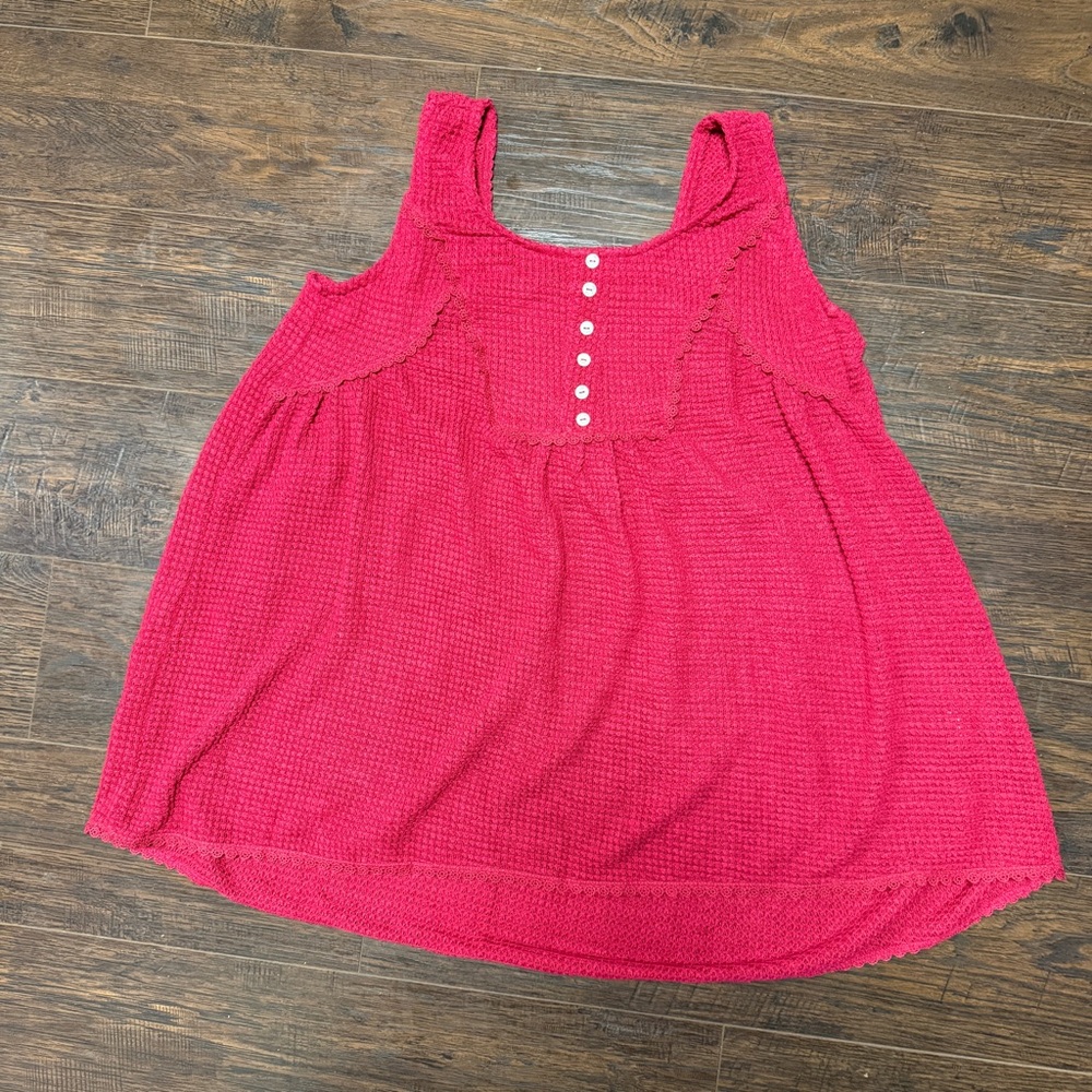 NWT DOKOTOO Women's Sleeveless Red EYELET crotchet TANK Top